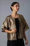 Vasstram_Gold Brocade, Silk Zari Round Neck Chamkila Short Jacket _at_Aza_Fashions