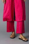 Vasstram_Pink Silk Round Neck Husna Striped Jacket And Pant Set _Online_at_Aza_Fashions