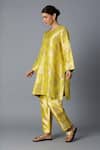 Shop_Vasstram_Yellow Brocade Embroidery, Zari Round Neck Hazara Floral Woven Kurta And Pant Set _Online_at_Aza_Fashions