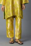 Shop_Vasstram_Yellow Brocade Embroidery, Zari Round Neck Hazara Floral Woven Kurta And Pant Set 
