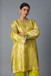 Vasstram_Yellow Brocade, Modal, Satin Zari, Hazara Floral Woven Kurta And Pant Set _Online_at_Aza_Fashions