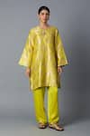 Buy_Vasstram_Yellow Brocade, Modal, Satin Zari, Hazara Floral Woven Kurta And Pant Set 