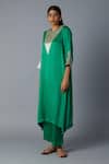 Vasstram_Emerald Green Modal, Satin, Tissue Zari Tikona Banarasi Panelled Kurta Set _Online_at_Aza_Fashions
