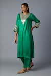 Vasstram_Emerald Green Modal, Satin, Tissue Zari Tikona Banarasi Panelled Kurta Set _at_Aza_Fashions