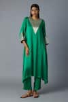 Buy_Vasstram_Emerald Green Modal, Satin, Tissue Zari Tikona Banarasi Panelled Kurta Set _at_Aza_Fashions
