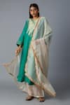 Shop_Vasstram_Green Organza Zari Round Neck Jahaan Banarasi Yoke Kurta With Pant _Online_at_Aza_Fashions