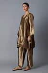 Vasstram_Gold Brocade Zari V-neck Chamkila Metallic Kurta And Pant Set _Online_at_Aza_Fashions
