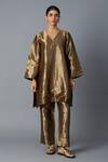 Buy_Vasstram_Gold Brocade Zari V-neck Chamkila Metallic Kurta And Pant Set _at_Aza_Fashions