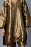 Vasstram_Gold Brocade Zari V-neck Chamkila Metallic Kurta And Pant Set _at_Aza_Fashions