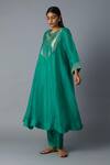 Vasstram_Green Organza, Modal, Satin Zari Round Jahaan Banarasi Yoke Kurta With Pant _Online_at_Aza_Fashions