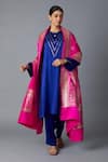 Vasstram_Blue Modal, Satin Zari Round Neck Teen Patti Set - Royal _Online_at_Aza_Fashions