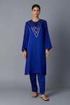 Shop_Vasstram_Blue Modal, Satin Zari Round Neck Teen Patti Set - Royal _Online_at_Aza_Fashions