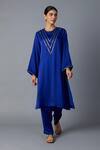 Buy_Vasstram_Blue Modal, Satin Zari Round Neck Teen Patti Set - Royal _at_Aza_Fashions