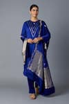 Vasstram_Blue Modal, Satin Zari Round Neck Teen Patti Set - Royal _at_Aza_Fashions