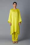 Buy_Vasstram_Yellow Modal, Satin Zari V-neck Teen Patti Panelled Kurta And Pant Set _Online_at_Aza_Fashions