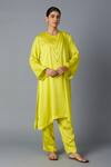 Buy_Vasstram_Yellow Modal, Satin Zari V-neck Teen Patti Panelled Kurta And Pant Set _at_Aza_Fashions