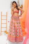 Buy_Tuhina Srivastava_Pink Organza, Satin, Net, Tulle Stones, Floral Motif Lehenga Set 