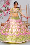 Tuhina Srivastava_Green Tulle, Velvet, Organza, Patchwork, Beads, Lehenga Blouse Set _at_Aza_Fashions