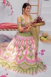 Buy_Tuhina Srivastava_Green Tulle, Velvet, Organza, Patchwork, Beads, Lehenga Blouse Set 