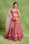 Buy_Tuhina Srivastava_Pink Organza, Tulle, Embroidery, Beads, Sequins, Floral Lehenga Set _at_Aza_Fashions