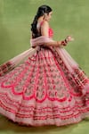 Shop_Tuhina Srivastava_Pink Organza, Tulle, Embroidery, Beads, Sequins, Floral Lehenga Set 