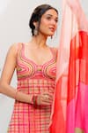 Buy_Tuhina Srivastava_Pink Tulle, Silk, Chinon, Chiffon Embroidery Tartan Kurta And Panelled Skirt Set _Online_at_Aza_Fashions