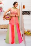 Buy_Tuhina Srivastava_Pink Tulle, Silk, Chinon, Chiffon Embroidery Tartan Kurta And Panelled Skirt Set _at_Aza_Fashions
