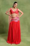 Buy_Tuhina Srivastava_Red Georgette, Tulle Sequins, Embroidery Sweetheart Neck Skirt And Blouse Set _at_Aza_Fashions