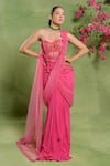 Buy_Tuhina Srivastava_Pink Georgette, Tulle Embroidery, Sequins Wavy Corset Skirt Set With Trail _at_Aza_Fashions