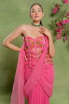 Buy_Tuhina Srivastava_Pink Georgette, Tulle Embroidery, Sequins Wavy Corset Skirt Set With Trail _Online_at_Aza_Fashions