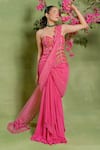 Shop_Tuhina Srivastava_Pink Georgette, Tulle Embroidery, Sequins Wavy Corset Skirt Set With Trail _Online_at_Aza_Fashions
