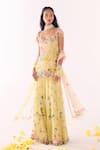 Buy_Show Shaa_Yellow Net Embroidery, Sequins, Mirrors Square Neck Floral Hand Kurta Set _at_Aza_Fashions