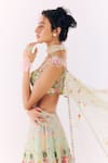 Buy_Show Shaa_Green Organza, Net Embroidery, Sequins Sweetheart Neck Floral Lehenga Set _Online_at_Aza_Fashions