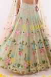 Shop_Show Shaa_Green Organza, Net Embroidery, Sequins Sweetheart Neck Floral Lehenga Set _Online_at_Aza_Fashions