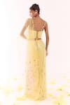 Shop_Show Shaa_Yellow Net Embroidery, Sequins, Stones Square Neck Floral Corset And Saree _at_Aza_Fashions