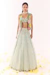 Buy_Show Shaa_Blue Organza Embroidery, Cut Work, Sequins Round Floral Jacket And Lehenga Set _at_Aza_Fashions