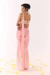 Shop_Show Shaa_Pink Satin, Organza Embroidery Halter Neck Pre-draped Saree And Blouse _at_Aza_Fashions