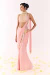 Buy_Show Shaa_Pink Satin, Organza Embroidery Halter Neck Pre-draped Saree And Blouse _at_Aza_Fashions