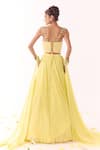 Shop_Show Shaa_Yellow Chiffon, Net Embroidery, Sequins, Floral Corset And Pleated Skirt Set _at_Aza_Fashions