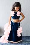 Shop_Pinkcow designs pvt ltd_Navy Velvet, Net Zari, Ruffles Lehenga Blouse Set _Online_at_Aza_Fashions