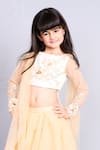 Pinkcow designs pvt ltd_Cream Net Embroidery, Beads Floral Crop Top And Skirt Set _Online_at_Aza_Fashions