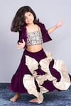 Shop_Pinkcow designs pvt ltd_Purple Velvet, Brocade Ruffles, Embroidery Lehenga Set _at_Aza_Fashions