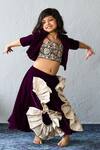 Buy_Pinkcow designs pvt ltd_Purple Velvet, Brocade Ruffles, Embroidery Lehenga Set _at_Aza_Fashions