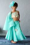 Pinkcow designs pvt ltd_Aqua Chanderi Applique, Sequins Floral Lehenga Set _at_Aza_Fashions