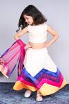 Buy_Pinkcow designs pvt ltd_Cream Net, Taffeta Embroidery Zigzag Lehenga And Blouse Set _at_Aza_Fashions