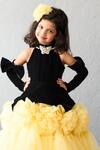 Pinkcow designs pvt ltd_Black Velvet, Net Brooches, Ruffles, Bows Cold-shoulder And Tulle Rosette Gown _Online_at_Aza_Fashions