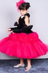 Shop Pinkcow designs pvt ltd Black Velvet, Net Bows, Fabric Flowers And Tulle Rosette Embroidered Dress Online at Aza Fashions Shop_Pinkcow designs pvt ltd_Black Velvet, Net Bows, Fabric Flowers And Tulle Rosette Embroidered Dress _Online_at_Aza_Fashions