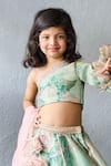 Pinkcow designs pvt ltd_Mint Organza, Net Applique, Embroidery Floral Print Lehenga Blouse And Dupatta Set _Online_at_Aza_Fashions