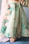 Buy_Pinkcow designs pvt ltd_Mint Organza, Net Applique, Embroidery Floral Print Lehenga Blouse And Dupatta Set _Online_at_Aza_Fashions