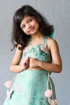 Pinkcow designs pvt ltd_Mint Organza Fabric Flowers, Bows Floral Print Halter Neck Frock _Online_at_Aza_Fashions